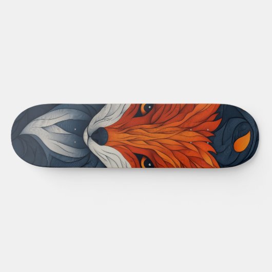Stylized Fox Illustration with Floral Background Skateboard (Horizontal)