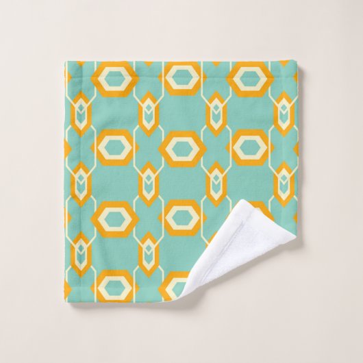 Stylized geometric pattern in bold orange hexagon badhandtuch set (Waschlappen)
