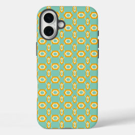 Stylized geometric pattern in bold orange hexagon iPhone 16 plus hülle