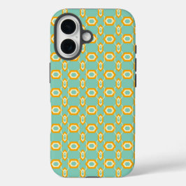 Stylized geometric pattern in bold orange hexagon iPhone 16 hülle