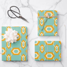 Stylized geometric pattern in bold orange hexagon geschenkpapier set