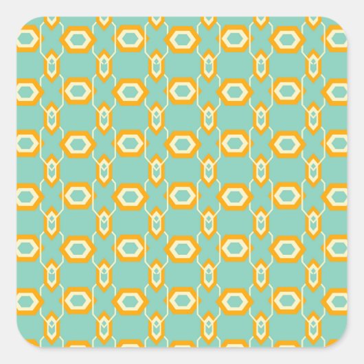 Stylized geometric pattern in bold orange hexagon quadratischer aufkleber (Vorderseite)