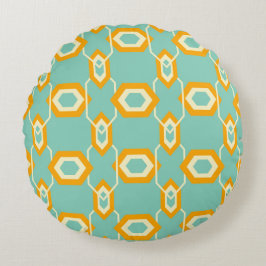 Stylized geometric pattern in bold orange hexagon rundes kissen