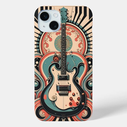 Stylized Gitarre Art Deko Apple iPhone 15 Fall Case-Mate iPhone Hülle (Rückseite)