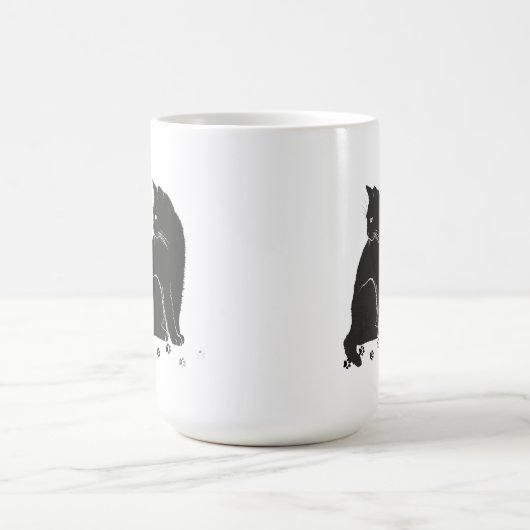 Stylized Grey Cat and Paw Prints Long-Sleeve Shirt Kaffeetasse (Mittel)