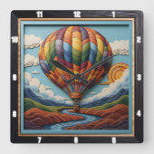 Stylized Hot Air Balloon River Valley Quadratische Wanduhr (Vorderseite)
