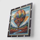 Stylized Hot Air Balloon River Valley Quadratische Wanduhr (Winkel)