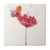 Stylized malte Watercolormohnblumen-Blume Fliese (Vorderseite)