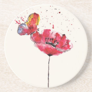 Stylized malte Watercolormohnblumen-Blume Getränkeuntersetzer