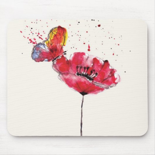 Stylized malte Watercolormohnblumen-Blume Mousepad (Vorne)