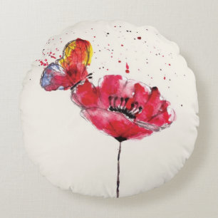 Stylized malte Watercolormohnblumen-Blume Rundes Kissen