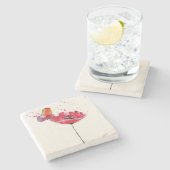 Stylized malte Watercolormohnblumen-Blume Steinuntersetzer (Seitenansicht)