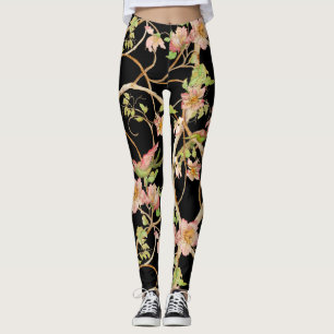Stylized moderne Chinoiserie-Blumenvogel-Limones Leggings