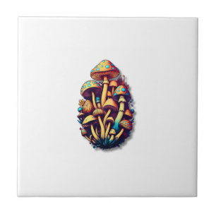 Stylized Mushroom Cluster with Colorful Caps on Vi Fliese