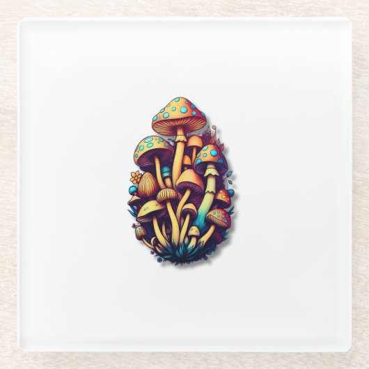 Stylized Mushroom Cluster with Colorful Caps on Vi Glasuntersetzer (Vorderseite)