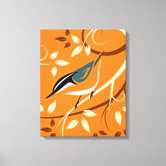 Stylized Nuthatch Bird In Tree Leinwanddruck (Vorderseite)