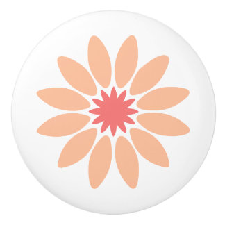 Stylized Peach Daisy with Coral Center Keramikknauf
