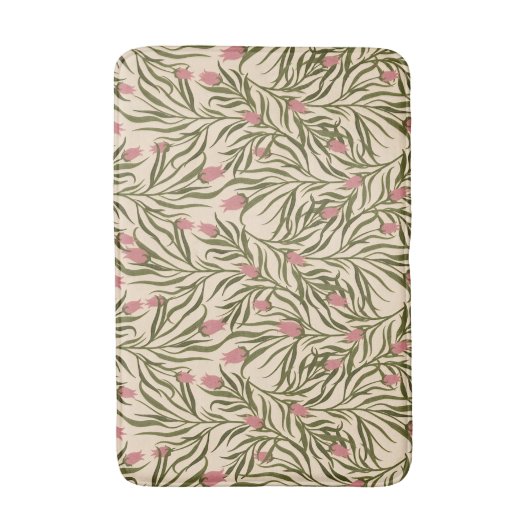 Stylized pink bell-shaped floral pattern badematte (Vorderseite Vertikal)
