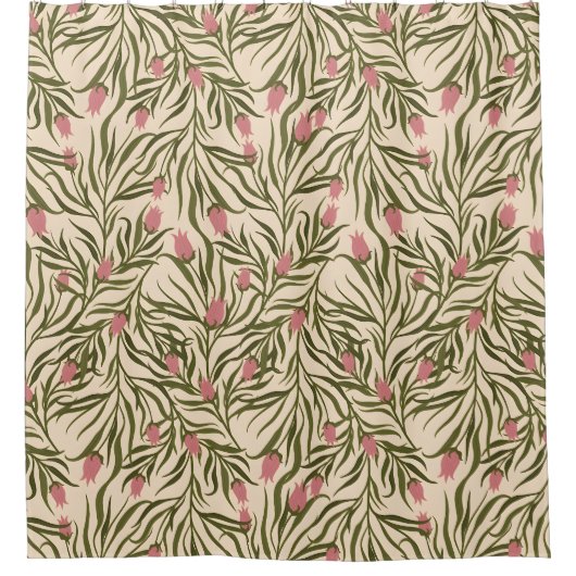 Stylized pink bell-shaped floral pattern duschvorhang (Vorderseite)