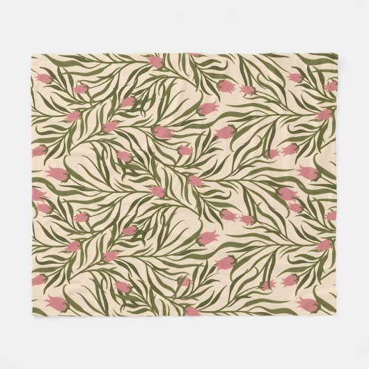 Stylized pink bell-shaped floral pattern fleecedecke (Vorderseite (Horizontal))