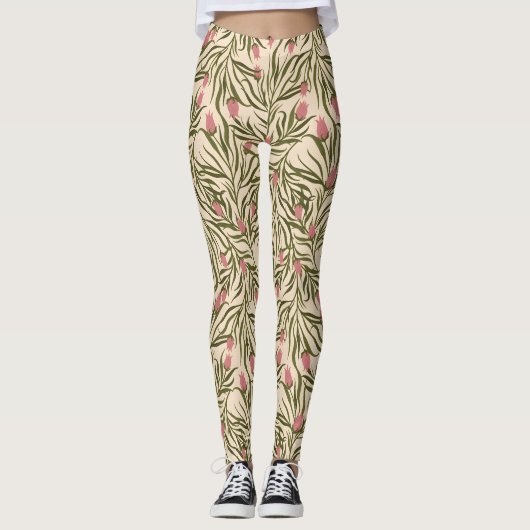 Stylized pink bell-shaped floral pattern leggings (Vorderseite)