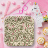 Stylized pink bell-shaped floral pattern pappteller (Party)