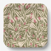 Stylized pink bell-shaped floral pattern pappteller (Vorderseite)