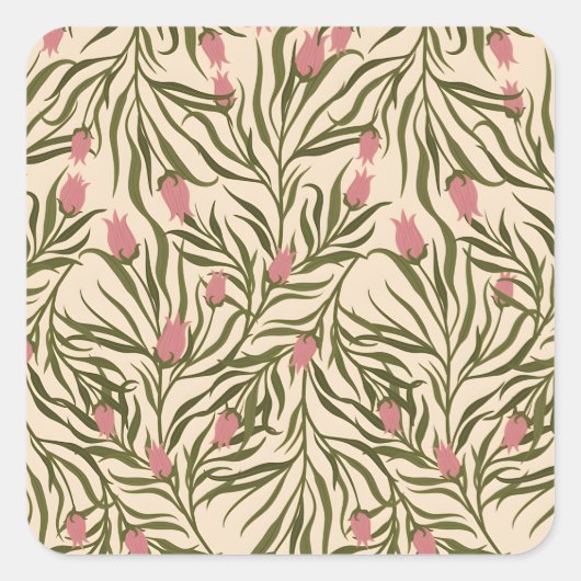 Stylized pink bell-shaped floral pattern quadratischer aufkleber (Vorderseite)