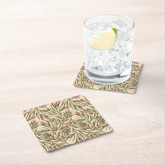 Stylized pink bell-shaped floral pattern rechteckiger pappuntersetzer (Vor Ort)