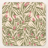 Stylized pink bell-shaped floral pattern rechteckiger pappuntersetzer (Vorderseite)