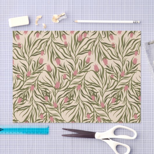 Stylized pink bell-shaped floral pattern seidenpapier (Handwerk)
