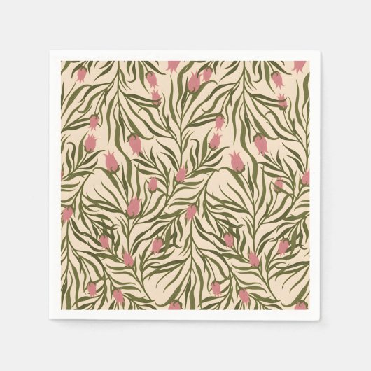 Stylized pink bell-shaped floral pattern serviette (Vorderseite)