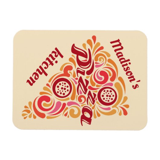 Stylized Pizza custom name kitchen magnet (Horizontal)