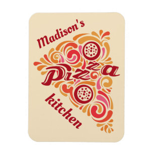 Stylized Pizza custom name kitchen magnet