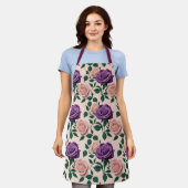 Stylized Purple Roses With Green Accents Schürze (Getragen)
