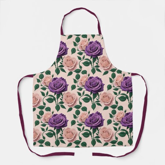 Stylized Purple Roses With Green Accents Schürze (Vorderseite)