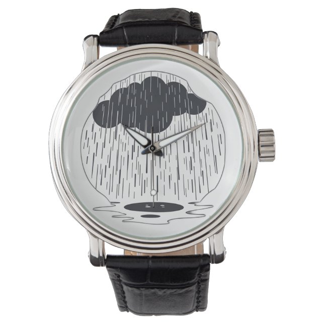 Stylized Rain Cloud with Falling Rain and Puddle Armbanduhr (Vorderseite)