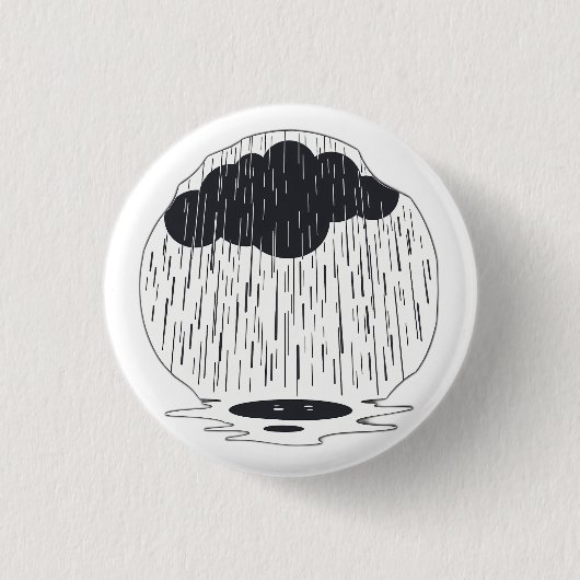 Stylized Rain Cloud with Falling Rain and Puddle Button (Vorderseite)