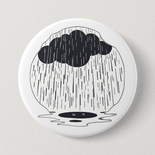 Stylized Rain Cloud with Falling Rain and Puddle Button (Vorderseite)