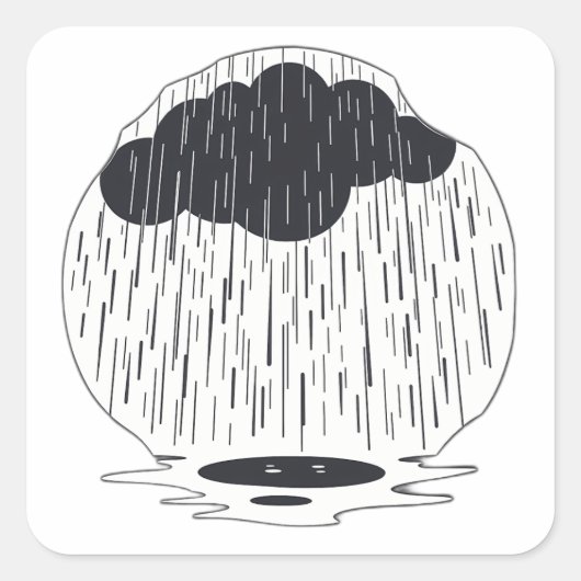 Stylized Rain Cloud with Falling Rain and Puddle Quadratischer Aufkleber (Vorderseite)