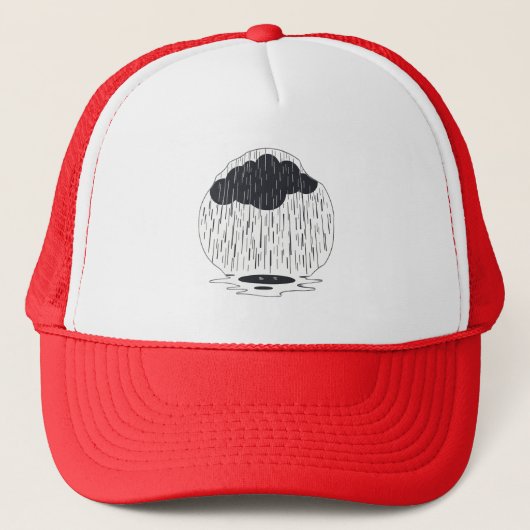 Stylized Rain Cloud with Falling Rain and Puddle Truckerkappe (Vorderseite)