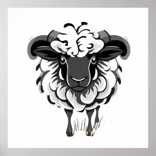 Stylized Ram Illustration with Curly Fleece Poster (Vorne)
