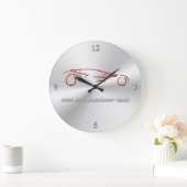 Stylized Red Sportscar on radial metallic-look Große Wanduhr (Zuhause)