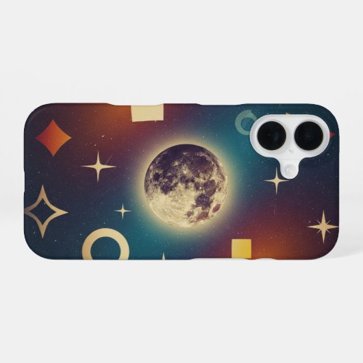 Stylized Retro Moon Design iPhone 16 Hülle (Rückseite (Horizontal))