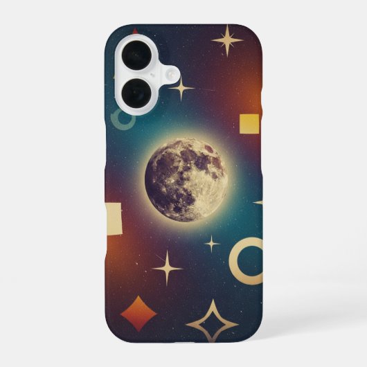 Stylized Retro Moon Design iPhone 16 Hülle (Rückseite)