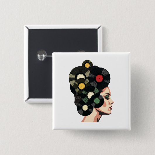 Stylized Retro Vinyl Record Poster Art Button (Vorne & Hinten)