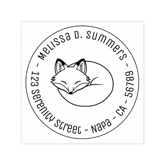 Stylized Sleeping Fox Round Address 3 Permastempel (Design)