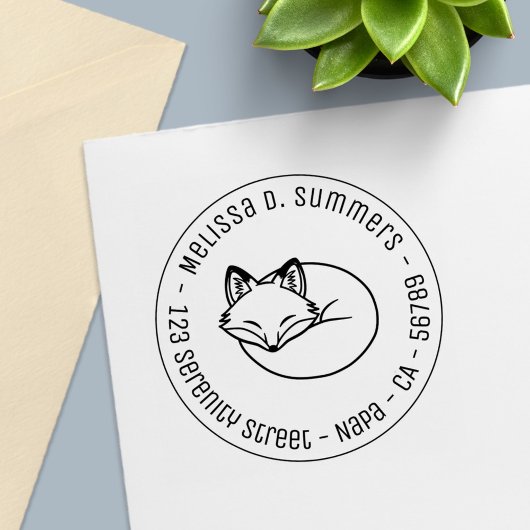 Stylized Sleeping Fox Round Address 3 Permastempel