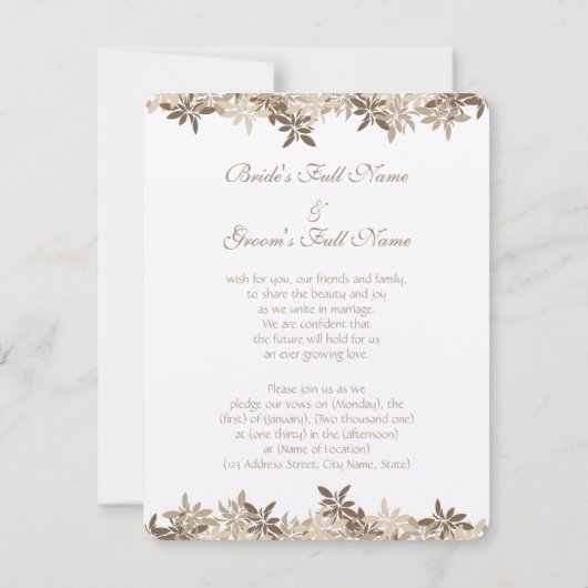 Stylized TAN- und BrownblumenBlätter Einladung (Rückseite)