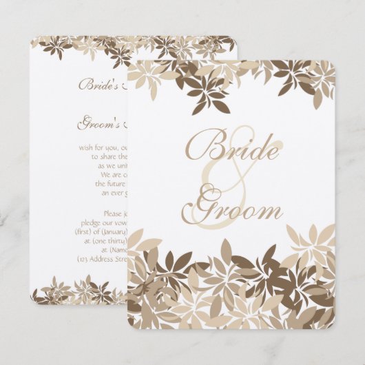 Stylized TAN- und BrownblumenBlätter Einladung (Vorne/Hinten)